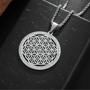 New silver & crystal flower of life zen chi pendant necklace chain cool 🔥 chakra